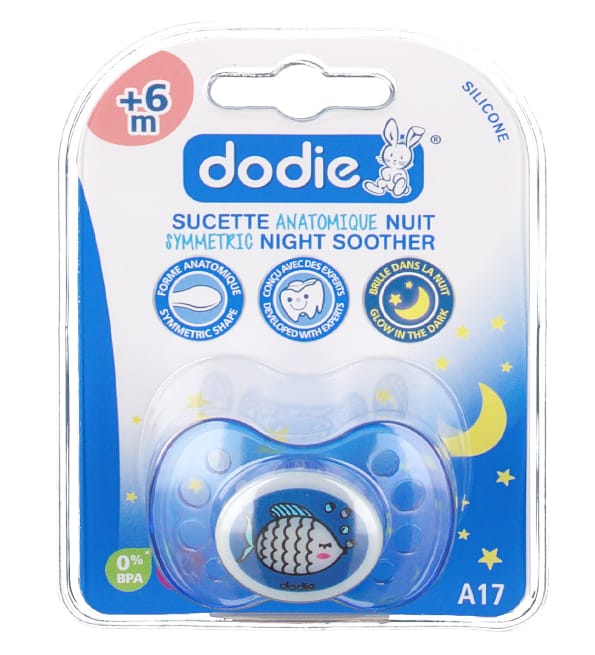 Dodie - Sucette forme anatomique silicone nuit (6M +) N°17 | Acheter au Maroc