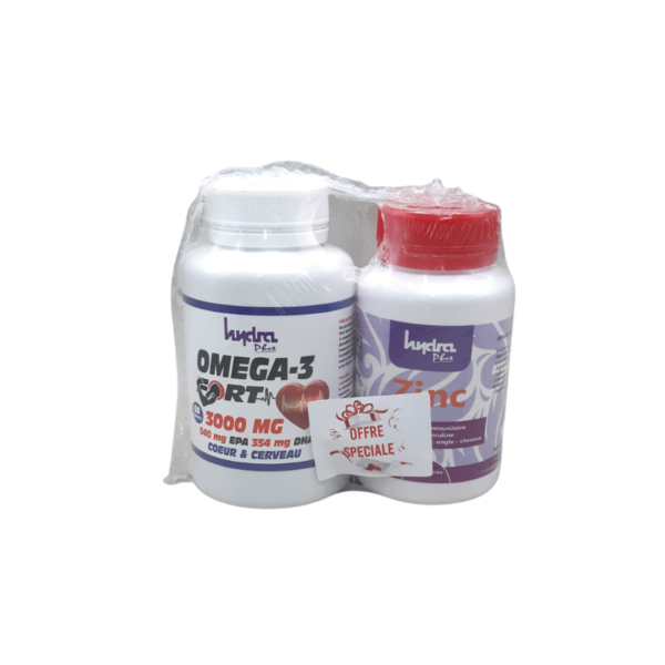 Hydra Plus Omega 3 Fort 60 Comprimes+Zinc 36 Comprimes Pack | Acheter au Maroc