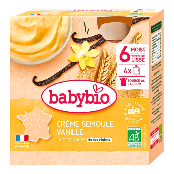Babybio Gourde Creme Semoule Vanille 4x85g | Acheter au Maroc