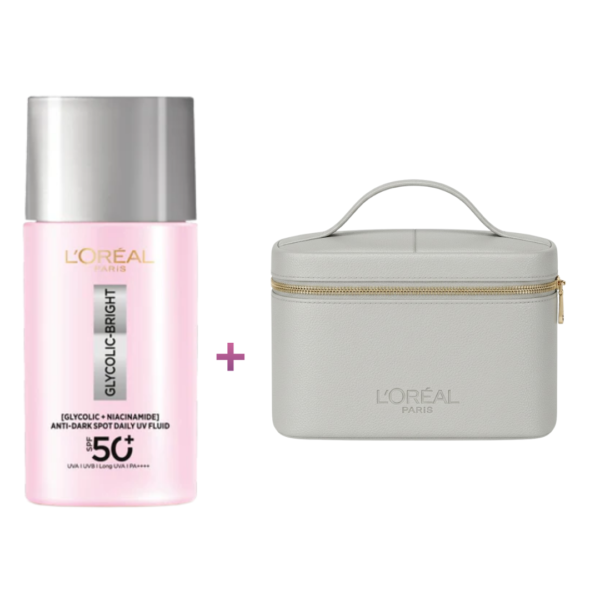L'Oreal Paris Glycolic-Bright UV Fluid Anti-Tache spf50 + Trousse | Acheter au Maroc